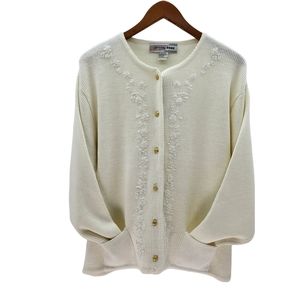 Vintage Crystal Kobe Women Size XL Cream Colored Cardigan